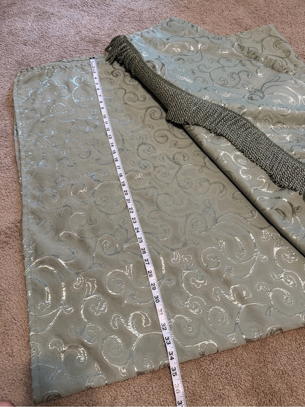 Sage Swirl Fringe Shower Curtain Panel - Picture 2 of 6